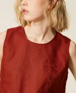 Clothing TWINSET SET LINEN TOP WITH EMBROIDERED LOGO & LINEN TROUSERS WITH EMBROIDERED LOGO