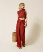 Clothing TWINSET SET LINEN TOP WITH EMBROIDERED LOGO & LINEN TROUSERS WITH EMBROIDERED LOGO