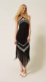Clothes TWINSET EMBROIDERED DRESS WITH FRINGES