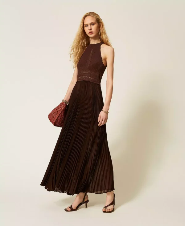 Clothes TWINSET LONG KNIT AND PLEATED GEORGETTE DRESS