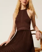 Clothes TWINSET LONG KNIT AND PLEATED GEORGETTE DRESS