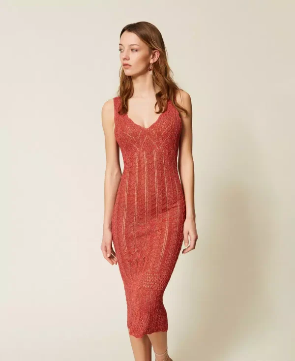 Clothes TWINSET LONG FITTED KNIT DRESS WITH LUREX