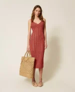 Clothes TWINSET LONG FITTED KNIT DRESS WITH LUREX
