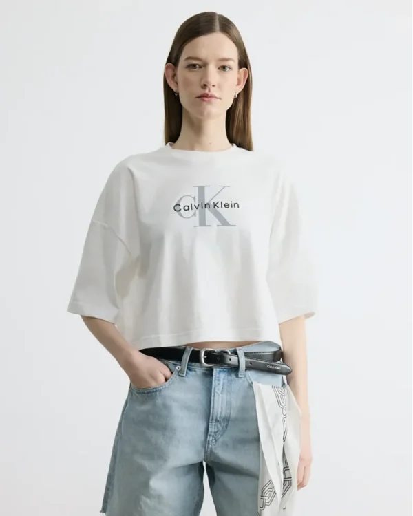 New Collection CALVIN KLEIN JEANS BOXY CROP MONOLOGO T-SHIRT