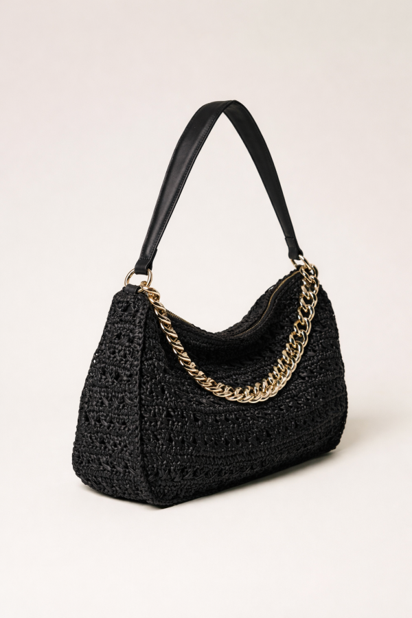 New Collection TWINSET LILIANA STRAW LEATHER SHOULDER BAG