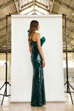 Clothes MAESTRI EVENING GLOW SEQUIN ONE-SHOULDER MAXI DRESS WITH SCULPTURAL RUFFLE DETAIL AND HIGH FRONT SLIT FOR A GLAMOROUS STATEMENT LOOK.