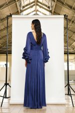 Clothes MAESTRI EVENING GLOW FLOWING MAXI DRESS WITH DEEP V-NECKLINE, ELEGANT DRAPED WAIST AND STATEMENT RUFFLED SLEEVES IN A SOPHISTICATED INDIGO