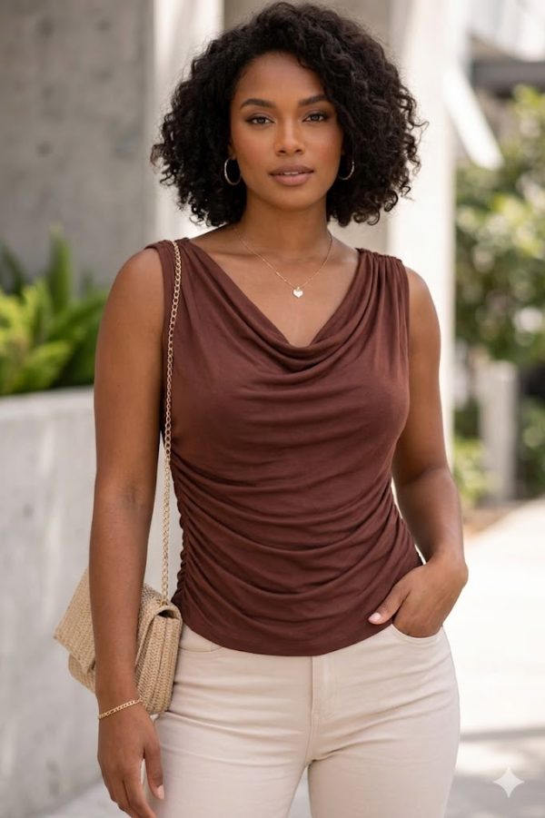 New Collection BLACK & BLACK  SLEEVELESS COWL NECH TOP