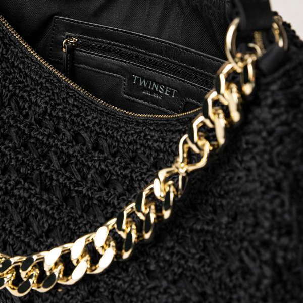 New Collection TWINSET LILIANA STRAW LEATHER SHOULDER BAG