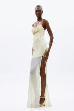 Clothing ALLURE EVENING GLOW SPARKLING MAXI DRESS WITH CRYSTAL EMBELLISHED BODICE, DELICATE STRAPS, DRAPED WAIST AND HIGH SLIT