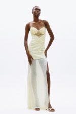 Clothing ALLURE EVENING GLOW SPARKLING MAXI DRESS WITH CRYSTAL EMBELLISHED BODICE, DELICATE STRAPS, DRAPED WAIST AND HIGH SLIT