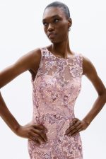 Clothes ALLURE EVENING GLOW EMBROIDERED SHEER MAXI DRESS WITH FLORAL LACE DETAILS AND ELEGANT FITTED SILHOUETTE