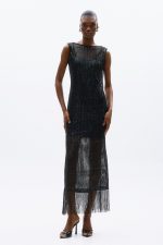 Clothes ALLURE EVENING GLOW SLEEVELESS MESH MAXI DRESS WITH SHEER TEXTURE, ELEGANT FIT AND FRINGED HEM FOR A BOLD