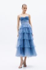 Clothes ALLURE EVENING  GLOW STRAPLESS LAYERED TULLE MIDI DRESS WITH SWEETHEART NECKLINE