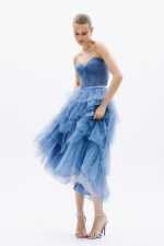 Clothes ALLURE EVENING  GLOW STRAPLESS LAYERED TULLE MIDI DRESS WITH SWEETHEART NECKLINE
