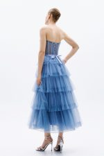 Clothes ALLURE EVENING  GLOW STRAPLESS LAYERED TULLE MIDI DRESS WITH SWEETHEART NECKLINE