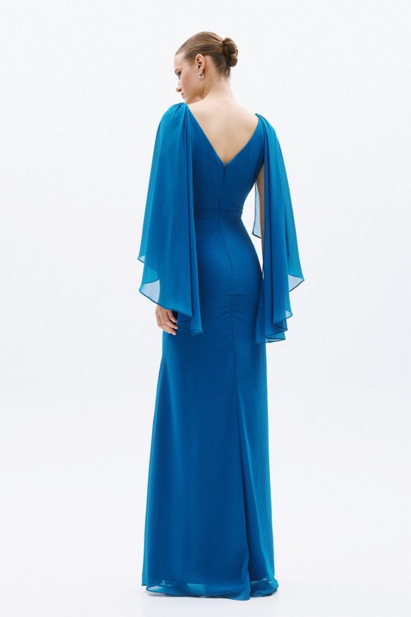 Clothes ALLURE EVENING MAXI DRESS WITH DEEP V-NECKLINE, DRAPED WAIST, STATEMENT EMBELLISHED DETAIL