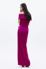 Clothes ALLURE EVENING MAXI DRESS OFF-SHOULDER SATIN MAXI DRESS WITH ELEGANT DRAPED NECKLINE, GOLD EMBELLISHED DETAIL
