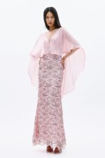 Clothes ALLURE EVENING GLOW ELEGANT EMBROIDERED MAXI DRESS WITH SHEER FLORAL DETAILS AND FLOWING CHIFFON CAPE SLEEVES