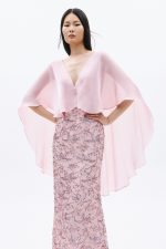 Clothes ALLURE EVENING GLOW ELEGANT EMBROIDERED MAXI DRESS WITH SHEER FLORAL DETAILS AND FLOWING CHIFFON CAPE SLEEVES