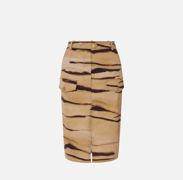 Clothes ELISABETTA FRANCHI DRILL SKIRT WITH TIGER PRINT 