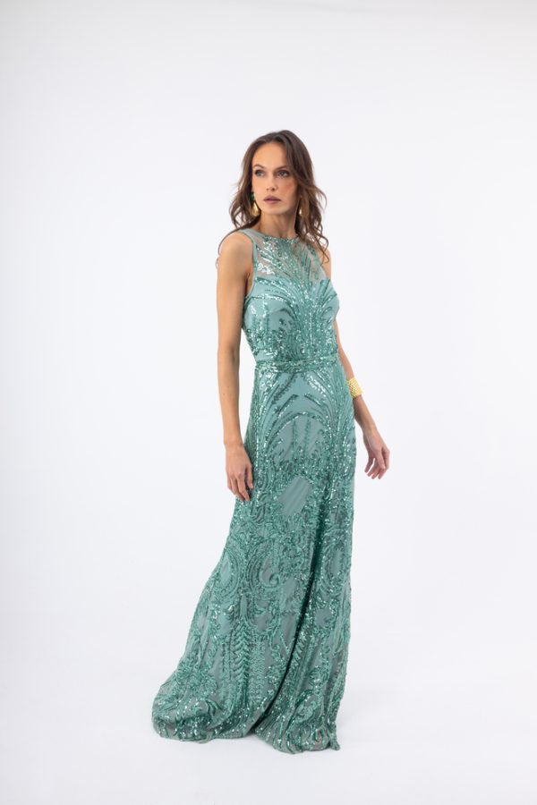 Clothes OPEN FASHION WOMEN’S MAXI DRESS WITH INTRICATE SEQUINS AND EMBROIDERY