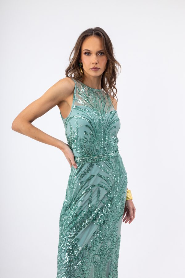Clothes OPEN FASHION WOMEN’S MAXI DRESS WITH INTRICATE SEQUINS AND EMBROIDERY