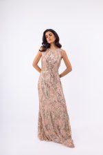 Clothes OPEN FASHION WOMEN’S MAXI DRESS WITH INTRICATE SEQUINS AND ROSE GOLD EMBROIDERY