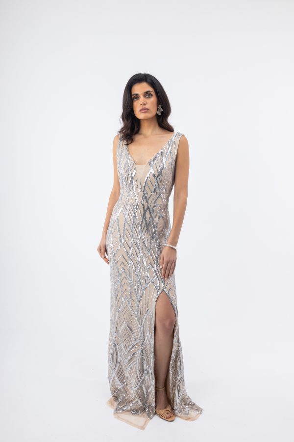 Clothes OPEN FASHION WOMEN’S  MAXI DRESS WITH SEQUINS AND A STUNNING SLIT