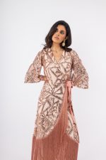 Clothes OPEN FASHION WOMEN’S MAXI DRESS WITH SEQUINS, FRINGES & BELT