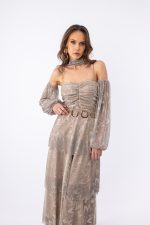 Clothes OPEN FASHION WOMEN’S MAXI DRESS WITH GLITTER, OFF-SHOULDER SLEEVES & THIN STRAPS