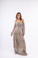 Clothes OPEN FASHION WOMEN’S MAXI DRESS WITH GLITTER, OFF-SHOULDER SLEEVES & THIN STRAPS