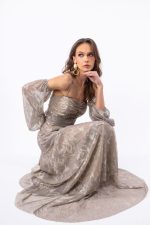 Clothes OPEN FASHION WOMEN’S MAXI DRESS WITH GLITTER, OFF-SHOULDER SLEEVES & THIN STRAPS