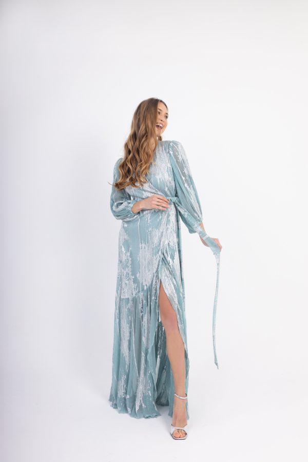 Clothes OPEN FASHION WOMEN’S MAXI WRAP DRESS  WITH GOLDEN SHIMMER & WAIST BELT 