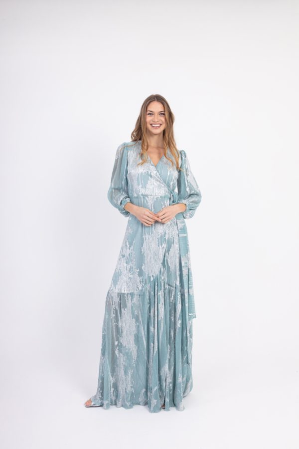 Clothes OPEN FASHION WOMEN’S MAXI WRAP DRESS  WITH GOLDEN SHIMMER & WAIST BELT 