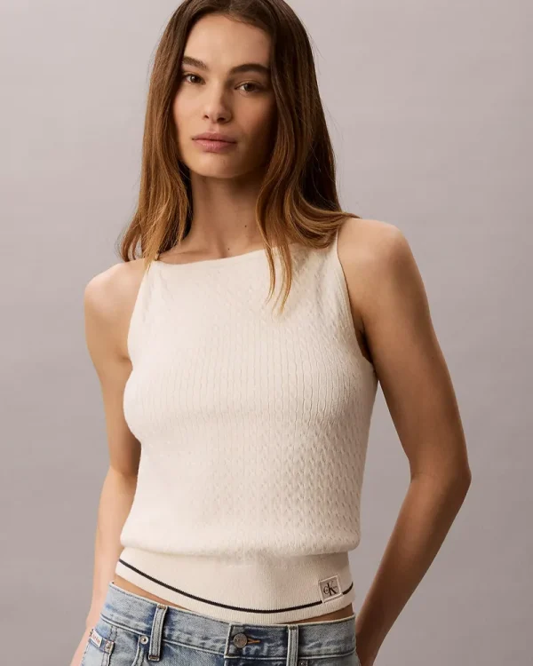 New Collection KALVIN KLEIN  SLIM CABLE KNIT TANK TOP