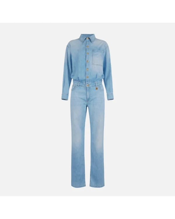Clothes ELISABETTA FRANCHI DENIM JUMPSUIT WITH LETTERING DETAIL