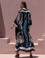 New Collection NEMA LONG SATIN KAFTAN DRESS WITH ETHNIC PATTERNS