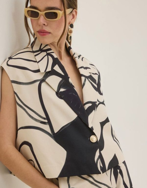 Clothes INNOCENT SET SLEEVELESS VEST WITH ABSTRACT AND HIGH-WAISTED TROUSERS