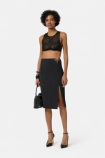 Clothes ELISABETTA FRANCHI SKIRT IN DOUBLE LAYER STRETCH CREPE FABRIC WITH LOGO DETAILS