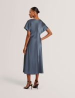 New Collection TED BAKER DASCHA DRAPED NECK BIAS MIDI DRESS