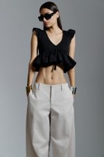 Clothes AVANT-GARDE  CROPPED V-NECK PEPLUM BLOUSE