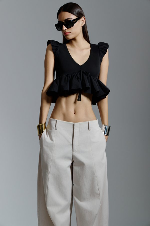 Clothes AVANT-GARDE  CROPPED V-NECK PEPLUM BLOUSE