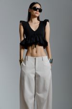 Clothes AVANT-GARDE  CROPPED V-NECK PEPLUM BLOUSE