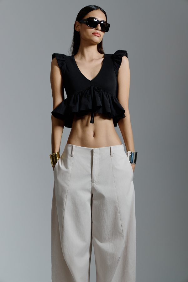 Clothes AVANT-GARDE  CROPPED V-NECK PEPLUM BLOUSE