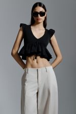 Clothes AVANT-GARDE  CROPPED V-NECK PEPLUM BLOUSE