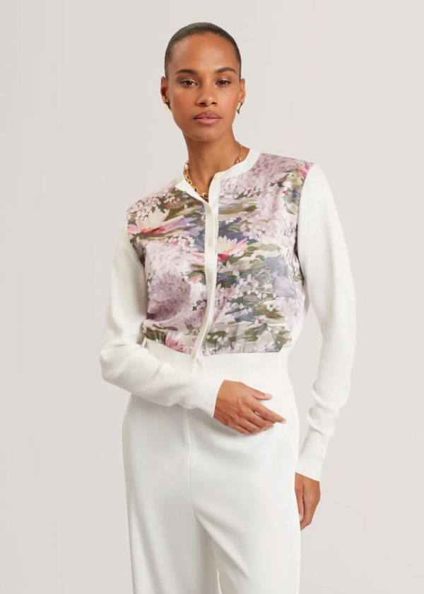 New Collection TED BAKER SISILLA PRINTED WOVDEN FRONT CARDIGAN