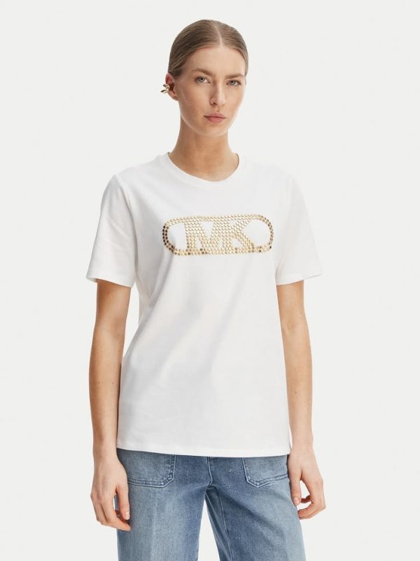 New collection MICHALE KORS STUDDED EMPIRE  MONOGRAM COTTON JERSEY T SHIRT