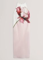New Collection TED BAKER LOWELA FLORAL PRINT HALTER NECK MIDI DRESS
