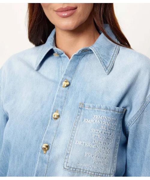 Clothes ELISABETTA FRANCHI DENIM JUMPSUIT WITH LETTERING DETAIL